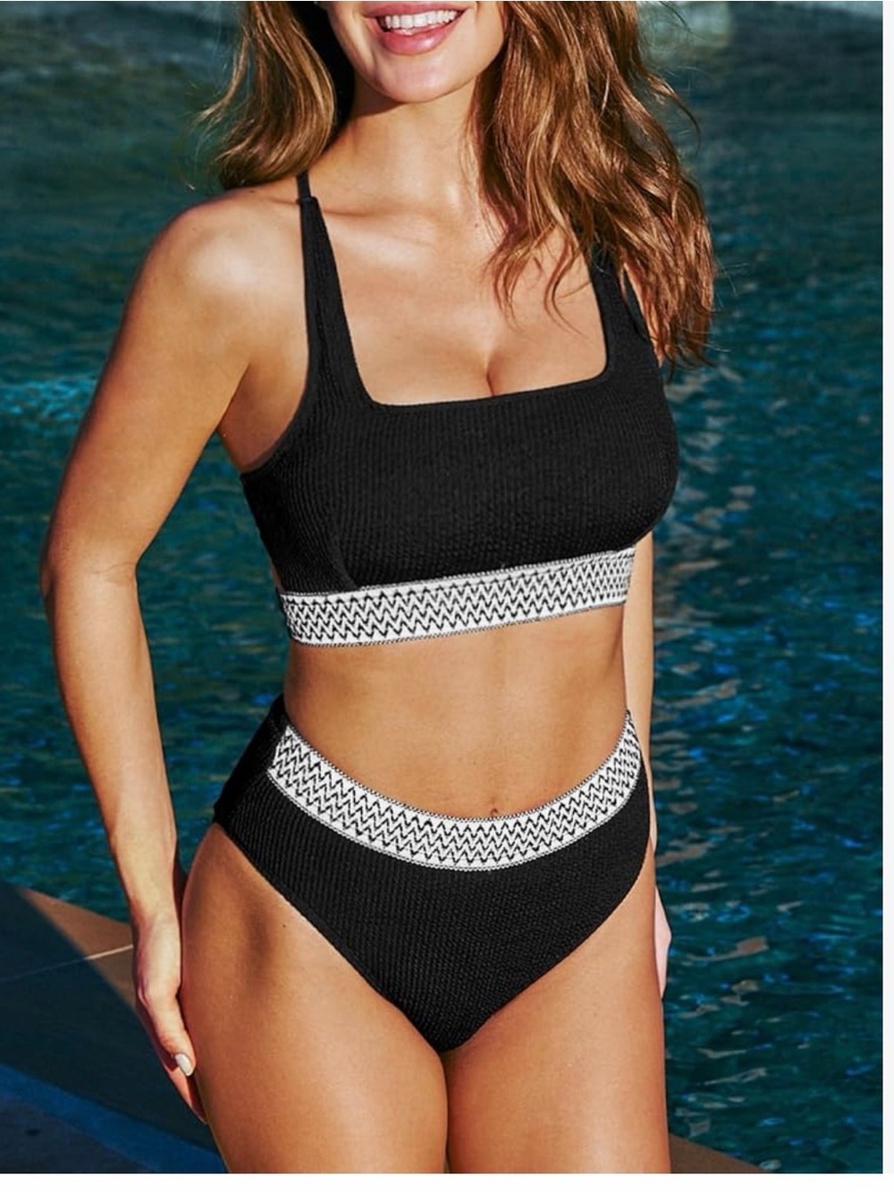 Cupshe Bikini Sets Two Piece Swimsuit Square Neck Crisscross Back Tie Ribbed M